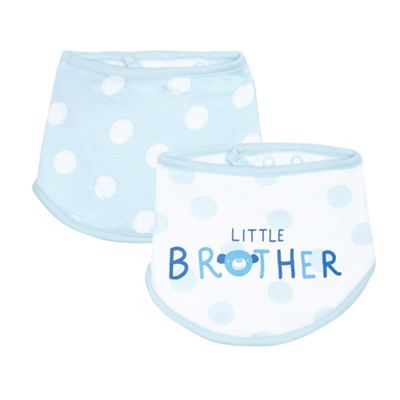 Pack of two boys' blue 'Little brother' print bibs